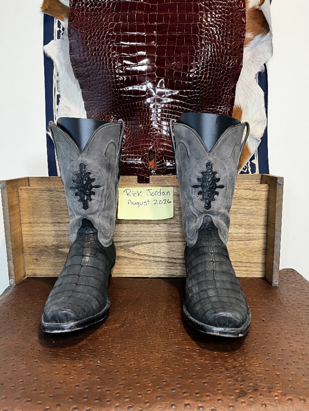 Black Jack Grey Sueded Caiman Belly Cowboy Boots in Men's Size 11D